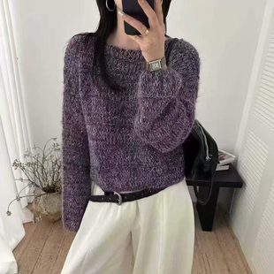 慵懒风奶系穿搭早秋新款毛衣女长袖套头蝙蝠袖短款针织衫气质上衣