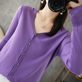 毛衫 特价 外套 外搭v领薄宽松针织长袖 毛衣韩版 春秋羊毛开衫 女短款