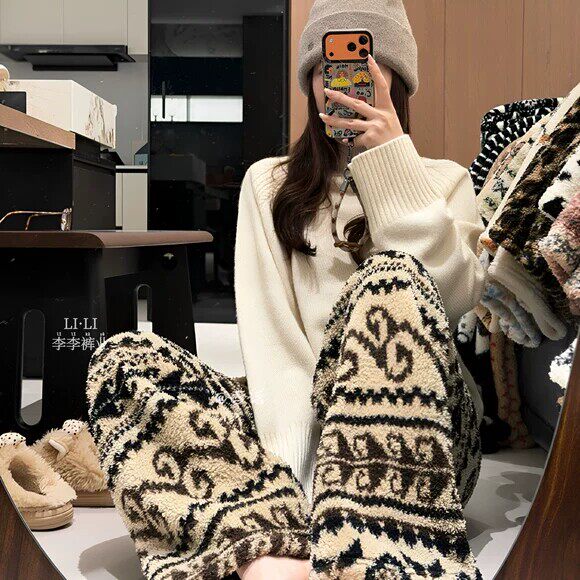 【行走的小火炉】超好看韩系冬季居家服加绒加厚保暖遛弯裤子女