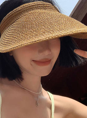 草编防晒帽女夏季度假出游空顶草帽大帽檐防紫外线遮阳太阳帽子潮