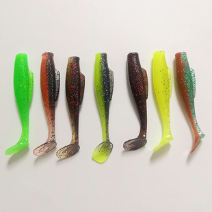 龙虾色浮水T尾软饵TPR双色路亚假饵黑坑铅头钩金目鲈盲曹石斑鳜鱼