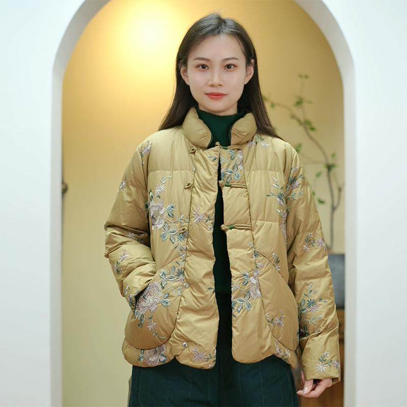 满绣短款羽绒服国风立领保暖外套