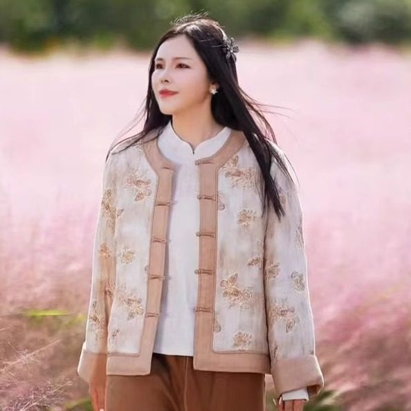 梅子家新中式重工苎麻刺绣棉衣女