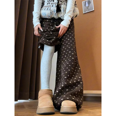 波点针织糯米裤2025新款女高腰显