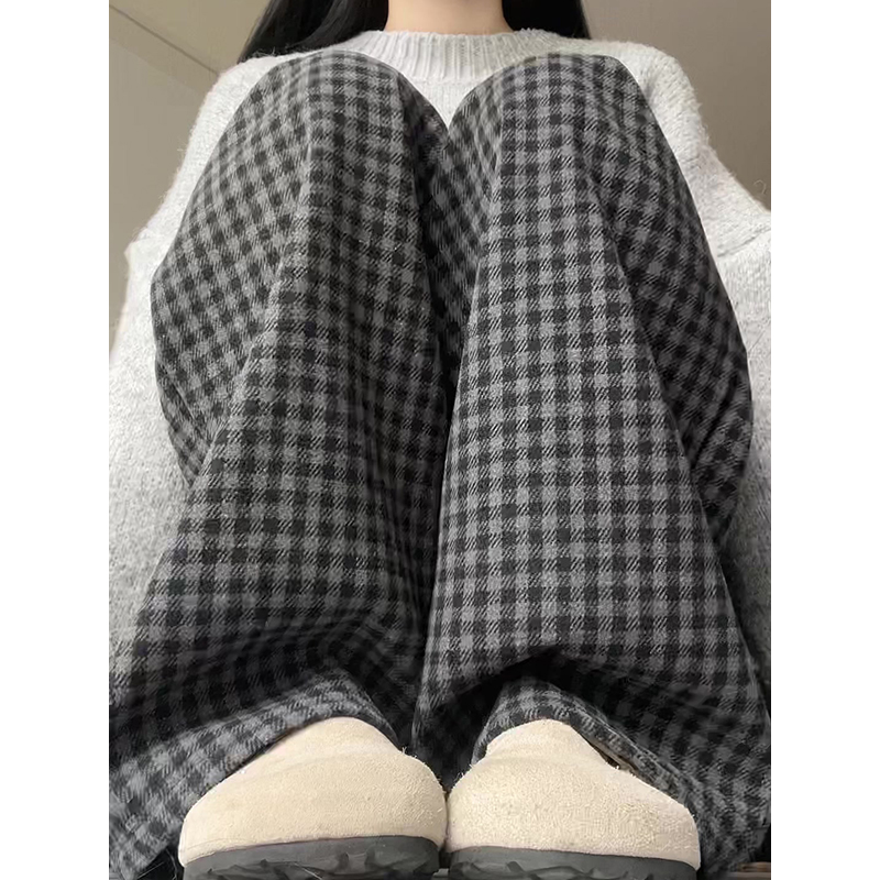 加绒加厚复古慵懒风宽松休闲裤子