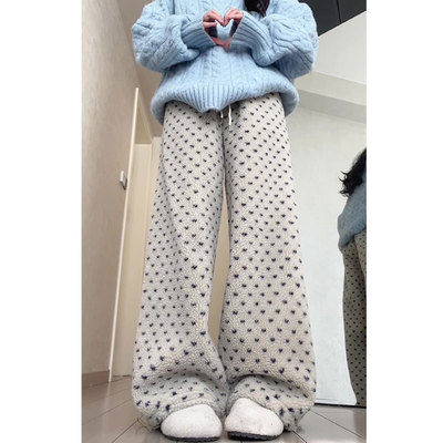 波点针织糯米裤2025新款女高腰显