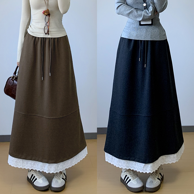 中长款气质秋冬a字高腰休闲伞裙