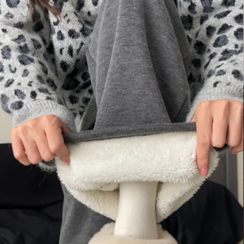 加绒高腰垂感羊羔绒休闲糯米裤子