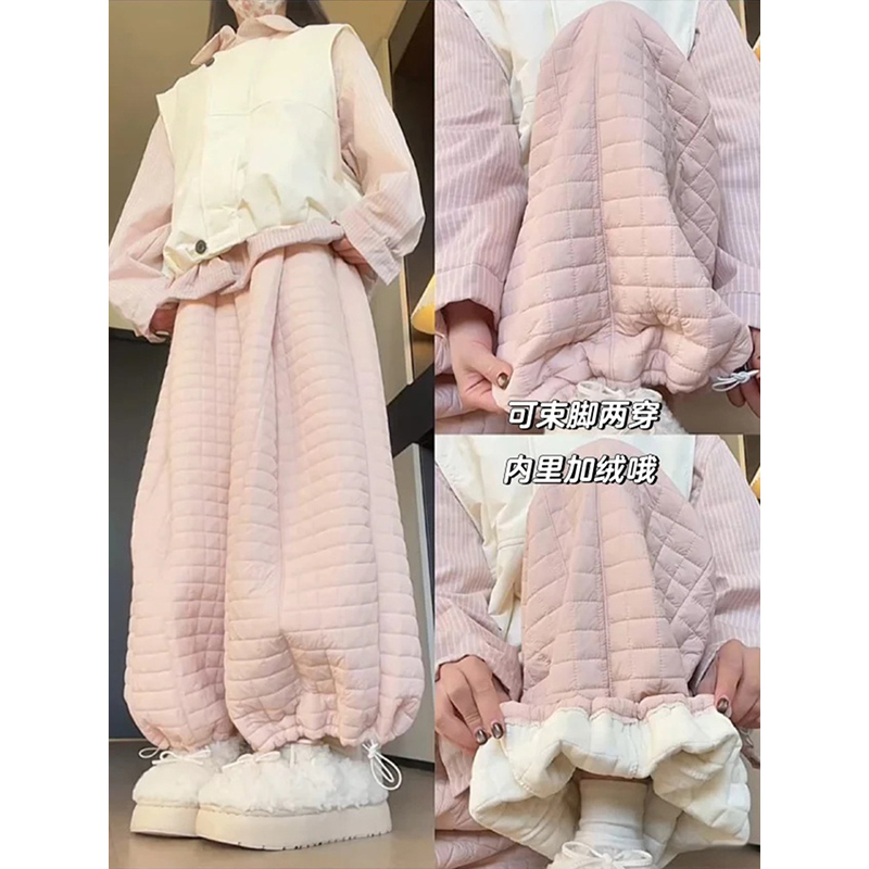 粉色夹棉裤女冬季2025新款