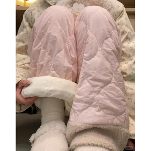 加绒加厚高腰小个子保暖外穿滑雪阔腿裤 羊羔绒防风棉裤 女2025冬季