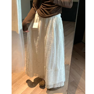 蕾丝半身裙女秋冬2026新款小个子高腰显瘦伞裙加绒a字蛋糕中长裙