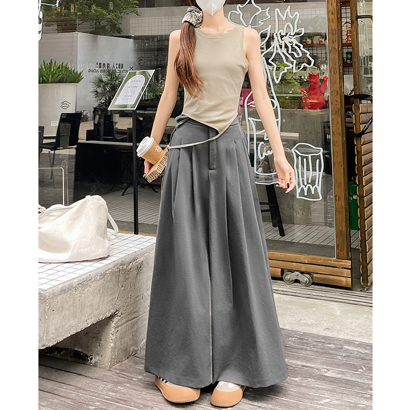 a字冰丝半身裙深灰小个子阔腿裤