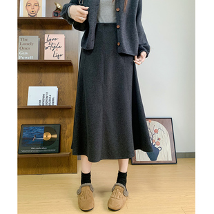 毛呢半身裙女春秋2026新款 加绒小个子中长伞裙子 高腰显瘦a字冬季