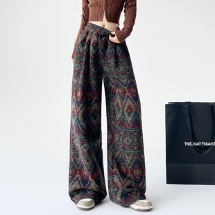 针织脏脏裤 脏脏阔腿裤 子女2025春季 复古民族风直筒裤 子 大码 新中式