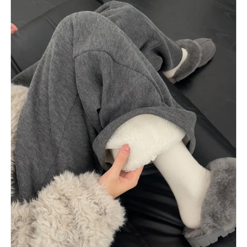 加绒高腰垂感羊羔绒休闲糯米裤子