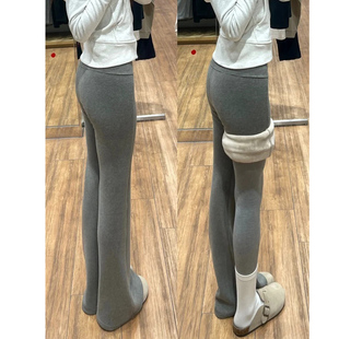 美式显瘦运动卫裤女秋冬加绒2025新款羊羔绒喇叭裤休闲低腰微喇裤