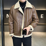 皮毛一体外套男冬季加绒加厚男士机车皮夹克9233-P210，男装夹克，电商D236（原A051）