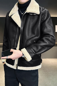 皮毛一体外套男冬季加绒加厚棉服男士皮夹克9233-P210图片