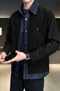牛仔拼接假两件翻领夹克男潮牌设计感百搭外套JK2290-P110图片