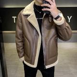 皮毛一体外套男冬季加绒加厚男士机车皮夹克9233-P210，男装夹克，电商D236（原A051）