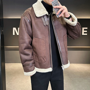 皮毛一体外套男装羊羔绒夹克冬季棉服男皮衣8809-P200图片