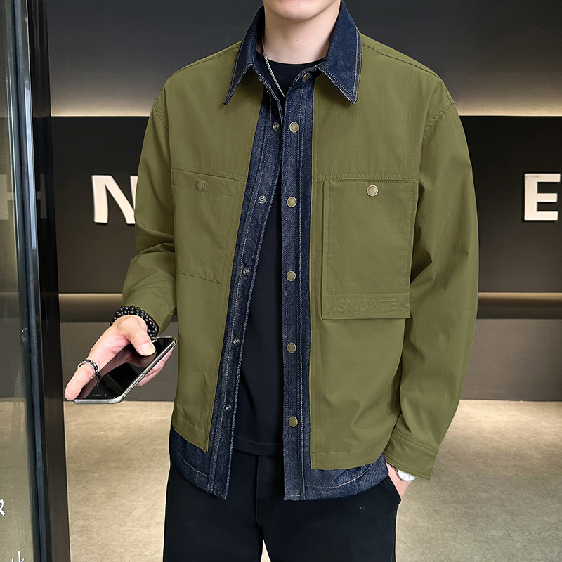 牛仔拼接假两件翻领夹克男潮牌设计感百搭外套JK2290-P110，男装夹克，电商D236（原A051）