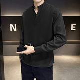 长袖衬衫男老钱风TR面料纯色简约亨利立领衬衣CS022-P60，男装衬衫，电商D236（原A051）