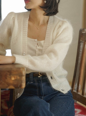 马海毛毛衣女士短薄款镂空针织衫外套小开衫爆款2025网红新款上衣