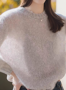 马海毛毛衣女士镂空软糯海马针织衫螺纹短款薄上衣外套新2026秋季
