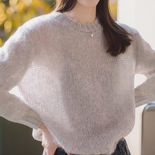 薄上衣外套新2025秋季 马海毛毛衣女士镂空软糯海马针织衫 螺纹短款