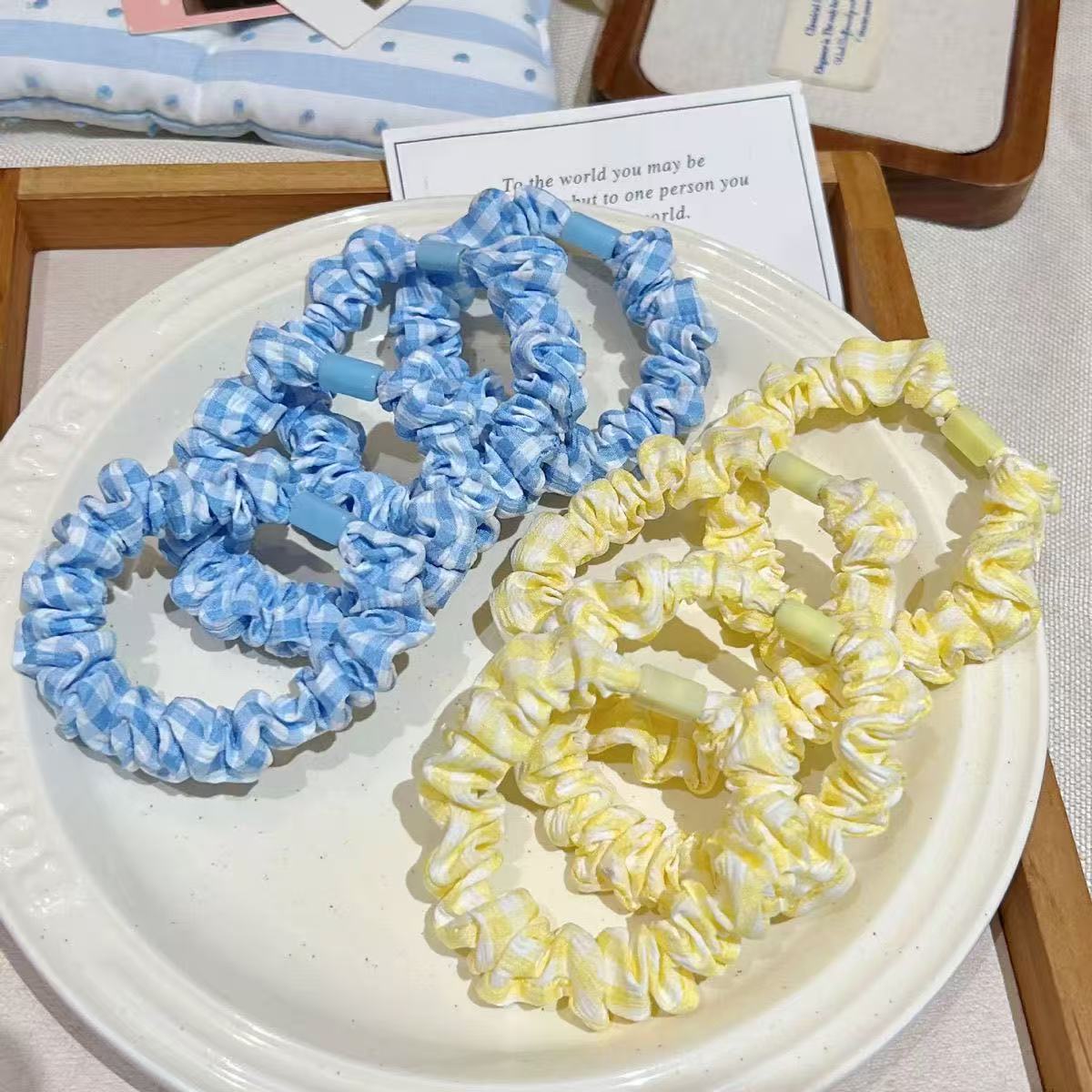 法式格子小肠发圈头绳皮筋