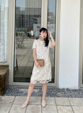 夏装新款名媛气质亮片闪闪连衣裙度假裙
