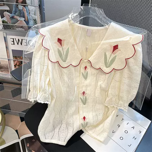 Очень большая кукла, летняя дизайнерская рубашка, футболка, большой размер, кукольный воротник, с вышивкой, тренд сезона, рукава фонарики