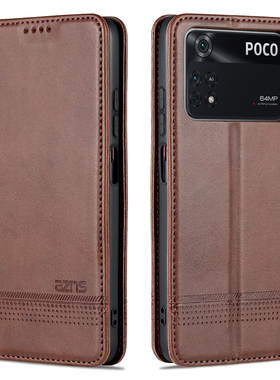 适用小米POCO M4PRO 4G手机壳pocom4pro4g版保护皮套xiaomi翻盖式p0c0m4por外壳pr0全包p防摔高档简约商务男