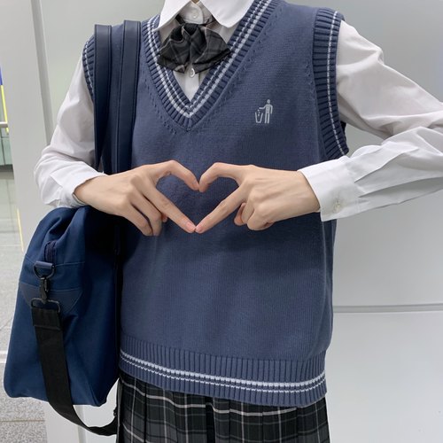 学院风原创纯棉JKDKV领马甲背心