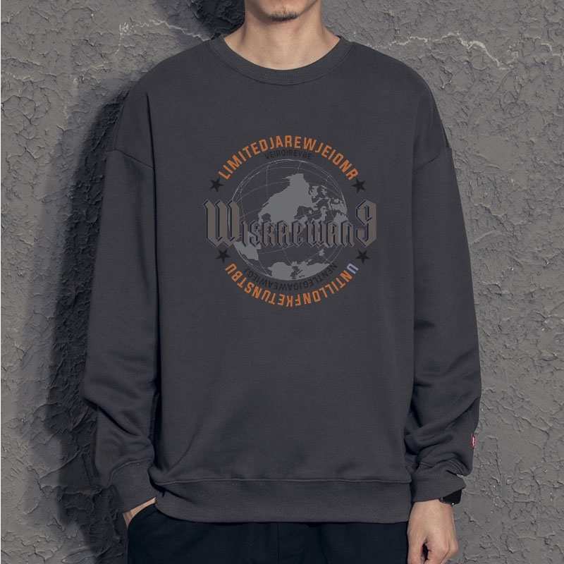 新款秋季卫衣男ins宽松潮流百搭秋冬款灰色圆领W010P35加绒，男装卫衣，星座414A-1（原B215-1）