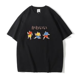 230克 纯棉 港风 落肩 新款宽松情侣短T圆领男短袖女T恤A5049 P25图片