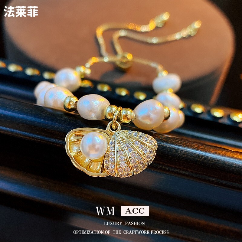 BAROQUE VINTAGE FRESHWATER PEARL STITCHING BRACELET WOMENS NICHE DESIGN SENSE IRREGULAR METAL PULL-OUT BRACELET ORNAMENT