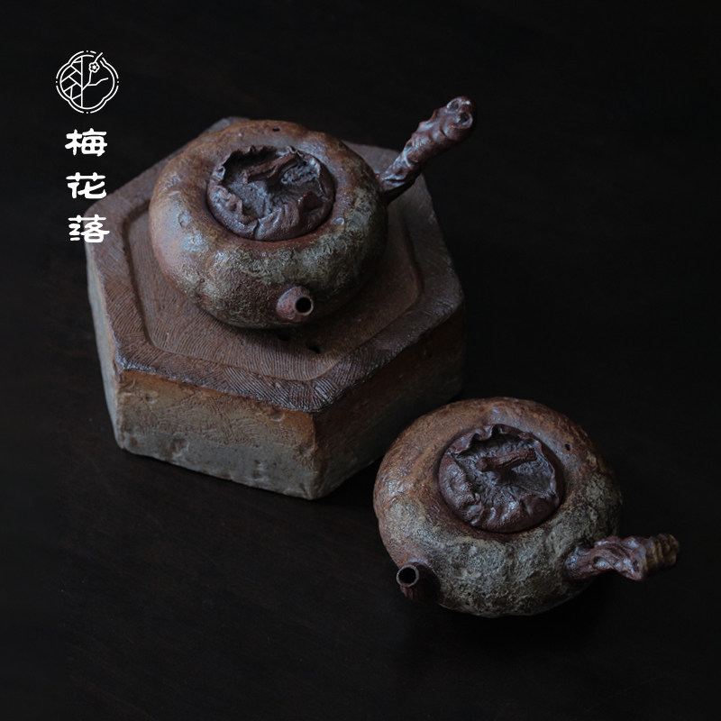 梅花落紫砂白段柿子壶柴烧仿生壶侧把壶心经方壶降坡泥赵滨作品集
