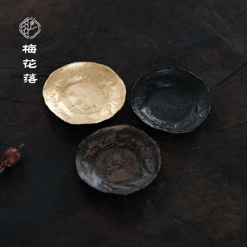梅花落金饼形脱胎大漆杯垫杯托壶托黑色金箔隔热垫茶配康德坚手作