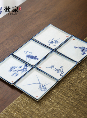 梅兰竹菊粗陶杯托陶瓷茶托杯垫