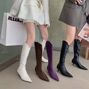 韩版尖头细跟长靴女冬季瘦瘦靴不过膝高筒靴真皮显腿长时装靴