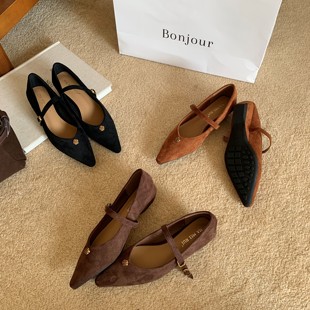 百搭舒适搭裙子晚晚鞋 通勤风尖头一字扣浅口单鞋 森女坡跟玛丽珍鞋