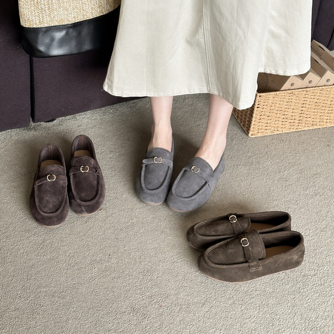 真皮复古乐福鞋女平底一脚蹬圆头软底中口单鞋磨砂皮英伦风豆豆鞋,女鞋,乐福鞋（豆豆鞋）,淘宝优惠券,粉丝福利购,淘宝优惠卷