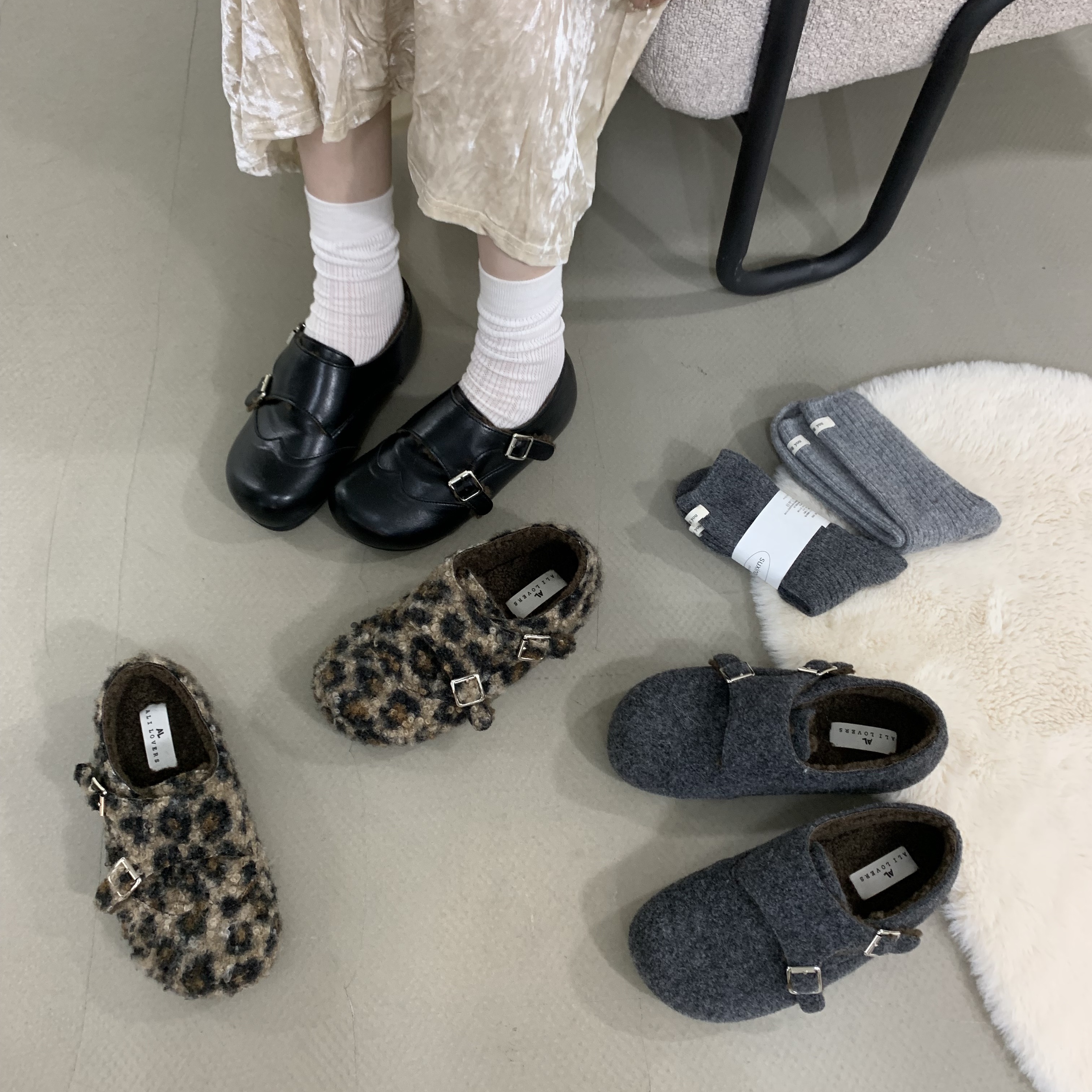 勃肯鞋女皮带扣加绒保暖棉鞋