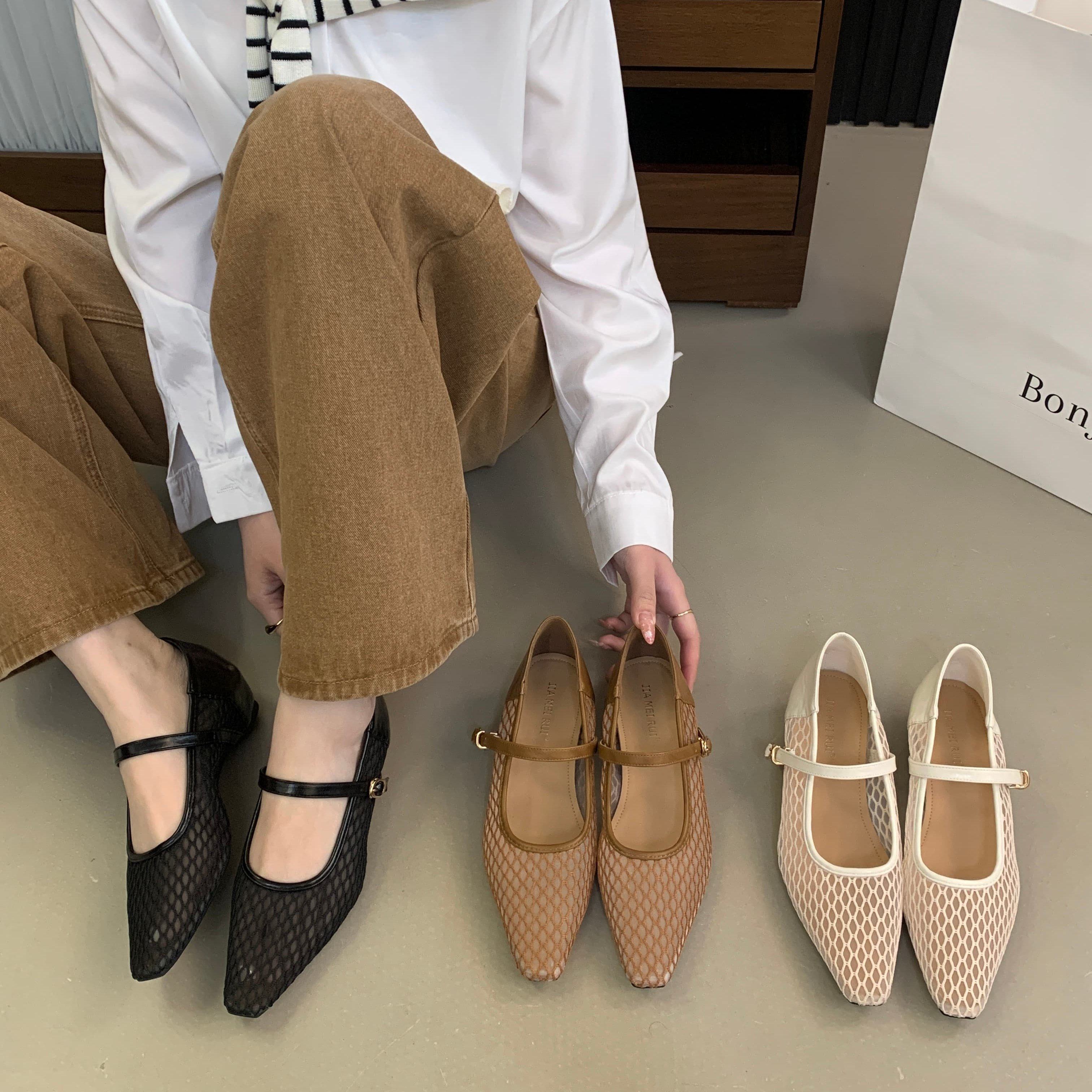 韩式镂空一字扣玛丽珍鞋女平底内增高单鞋复古百搭透气网布晚晚鞋,女鞋,浅口单鞋,淘宝优惠券,粉丝福利购,淘宝优惠卷