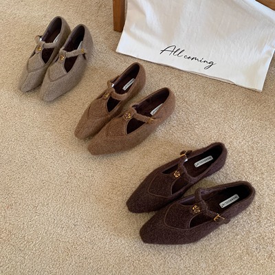 毛毛鞋法式复古玛丽珍鞋