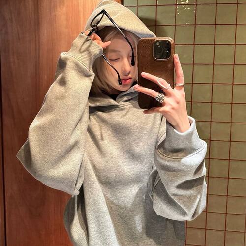 Bonheur美式复古boxy卫衣女加绒加厚内搭重磅廓形宽松连帽外套