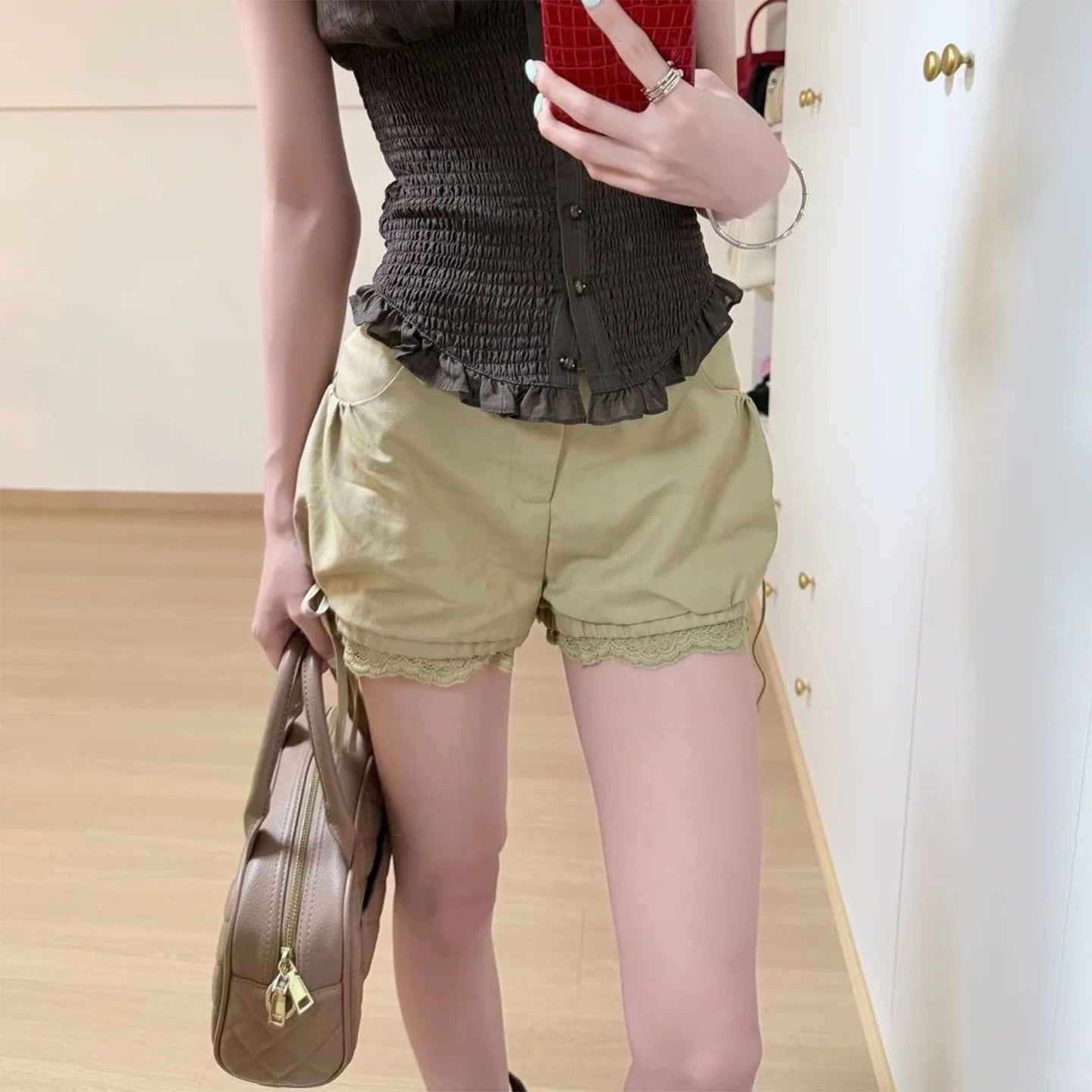 Bonheur美式辣妹复古短裤女夏蕾丝拼接休闲短裤百搭显瘦包臀热裤
