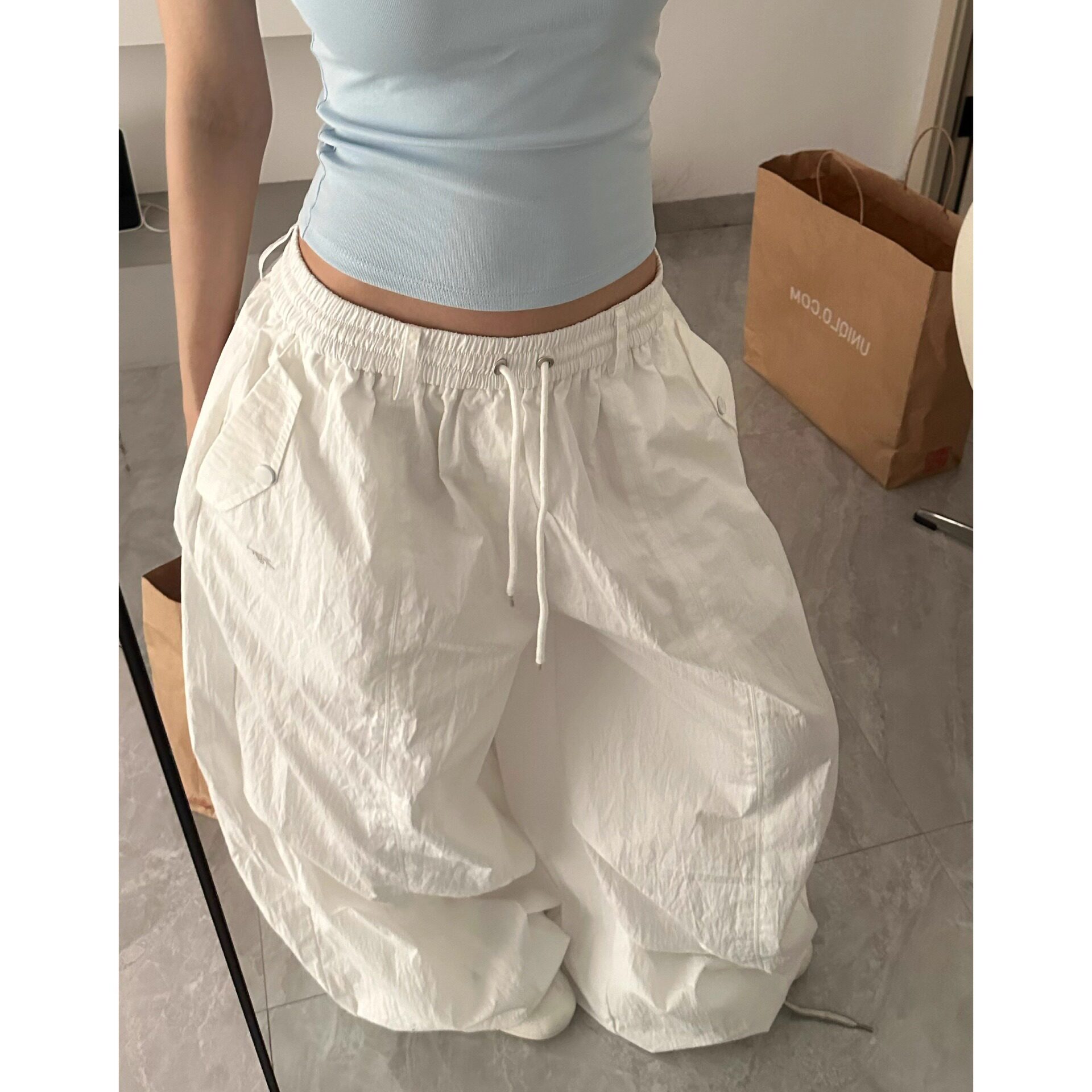 Bonheur美式小众抽绳皱褶